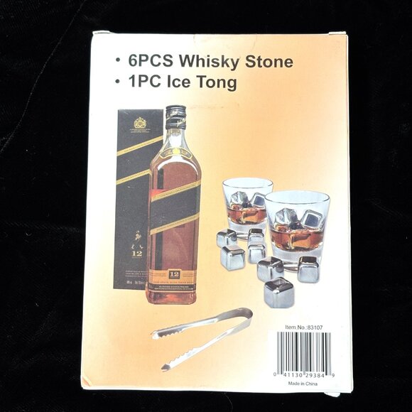 Whiskey Stainless Steel Stone and  Matching Tongs Set NOS - Picture 2 of 10
